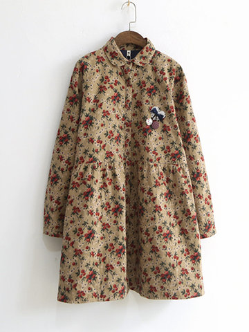 Vintage Women Cherry Print Thicken Dresses-Newchic-