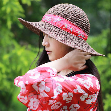 Women Breathable Ethnic Handmade Straw Hats-Newchic-