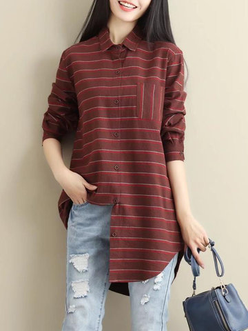 Women Loose Striped Blouses-Newchic-