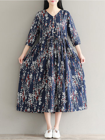 Women Mid-Long Printed Dresses-Newchic-