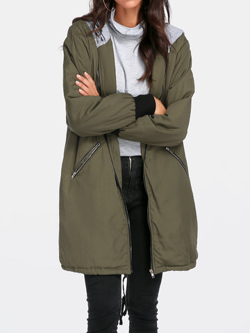 Women Pure Color Hooded Coats-Newchic-